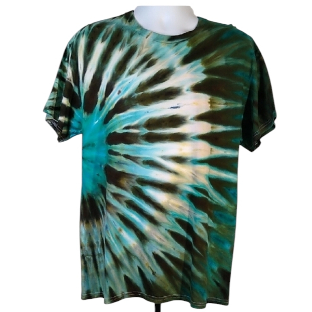 New Gildan Teal and Olive Tie-Dye Men's Tee